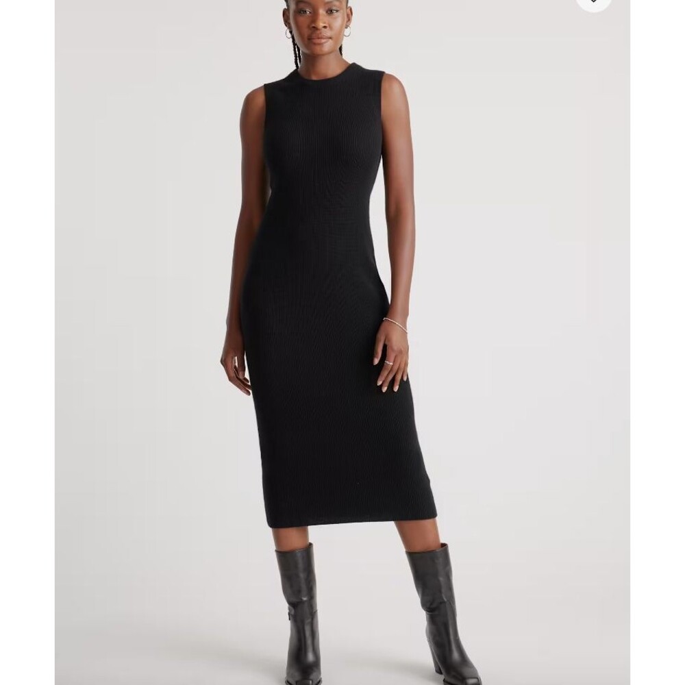 Quince Women's Mongolian Cashmere Sleeveless Midi Sweater Dress Black Sz M -FLAW